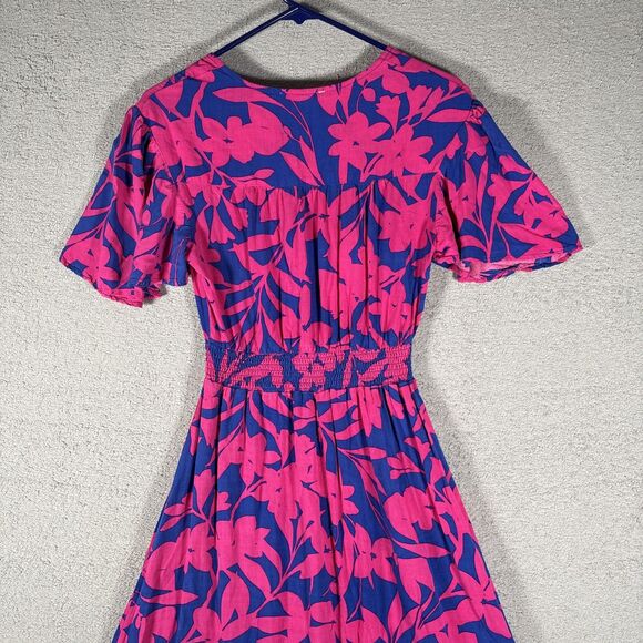 Abel the Label Sz XS Cassidy Hi-Lo Midi Dress Blue Pink Floral Flutter Sleeve - Picture 11 of 12
